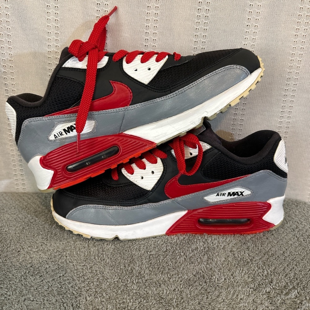 Nike Air Max 90 Black Bright Crimson Sneakers - Picture 5 of 7